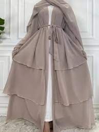 Front-Open Layered Modest Dress with a Belt