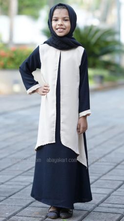 Kids Modest Dress with an Attached Shrug in Black and Cream