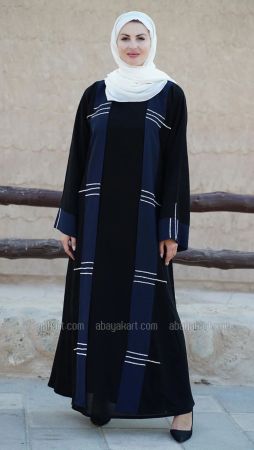 Black and Navy Blue Stylish Abaya with White Crystal Work